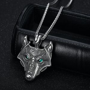 Collar con Colgante de Cabeza de Lobo Celta Estilo Vikingo Nórdico, Acero Inoxidable, Ojos Verdes, Joyería para Hombre, Regalo - Product Image 1