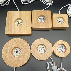 Veilleuse moderne en bois massif carré avec base lumineuse et artisanat en bois, <span class=keywords><strong>pierre</strong></span> de cristal, blanc chaud, LED centrale - Product Image 5