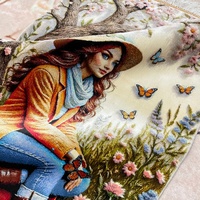 Tapestry Gantung Gaya Cottage 60*90cm Motif Taman Musim Semi dengan Rumbai untuk Ruang Tamu