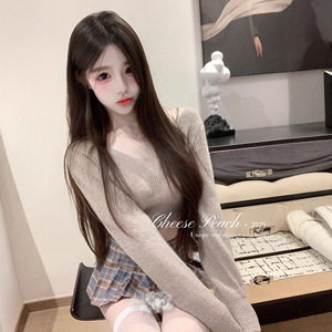 Conjunto de lencería sexy con suéter estilo preppy, minifalda plisada y elementos de cosplay, perfecto para parejas en una cita. - Product Image 1