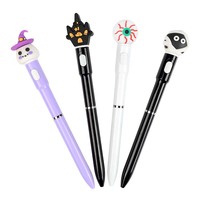 Bolígrafos Promocionales de Lujo con Luz LED de Halloween O&Q, Diseño de Plástico, para Niños, 0.7 mm, Papelería Escolar, Juguete, Tinta Negra/Azul, 15.1 cm