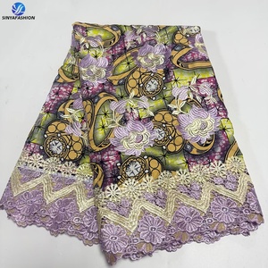 Tela de encaje africano de algodón de alta calidad Sinya, estampados de cera, encaje de guipur nigeriano, tela Ankara de cera para vestidos de <span class=keywords><strong>mujer</strong></span> - Product Image 1