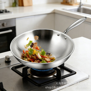Chinese Style Stainless Steel Wok 32cm Non-Stick Uncoated For Gas Stove Home Cooking - Product Image 4