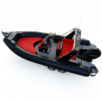 Bateau pneumatique de luxe noir 680 Hypalon à double coque en fibre de verre et aluminium, idéal pour la famille, le sport, la pêche, la plongée, les activités de plein air, stable et léger.