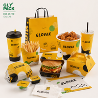 Ensemble d'emballages à emporter pour la restauration rapide biodégradables imprimés sur mesure, boîte à poulet frit, boîte à hamburger, boîte à frites, sac en papier, gobelet pour la livraison