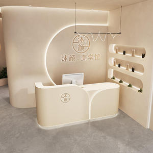 High-end Customizable Color Shape Modern Wood Reception <b>Desk</b> Multiple Storage Functions for Salon Hotel Office Commercial - Product Image 5