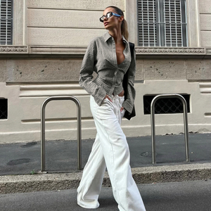 เสื้อเชิ้ตทรงเข้ารูปสไตล์วินเทจลายสก็อต แขนยาว ติดกระดุม ผูกเอว สำหรับผู้หญิง ฤดูใบไม้ผลิ Y2K - Product Image 4