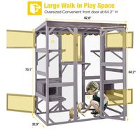 Catio en bois sur mesure, enclos extérieur pour chat, grande maison pour chat pour plusieurs chats, cage pour chat avec toit en bâche, 70 pouces