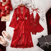 Peignoir de Nuit Femme Sexy et Romantique, Style Européen et Américain, Confortable, Transparent, Séduisant, en Dentelle