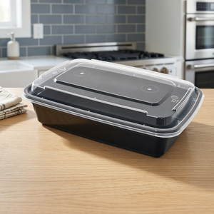 Contenitore per Alimenti Monouso Rettangolare Nero 24OZ in PP Minimalista 3h Corporation H-JH24, Adatto al Microonde, con Coperchio, per Asporto - Product Image 2