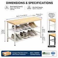 Banc à chaussures réglable à plusieurs niveaux avec cadre en acier robuste et assise en bois, organisateur de rangement pour entrée et couloir