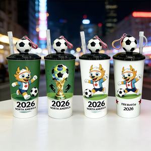 Nouvelle tasse à café en plastique PP écologique, de qualité alimentaire, unisexe, à simple paroi, avec paille, pour les fêtes de football mondial aux États-Unis, au Canada et au Mexique - Product Image 4