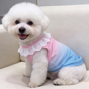 Camiseta sin mangas para perro con degradado <span class=keywords><strong>de</strong></span> color rosa y azul, con cuello <span class=keywords><strong>de</strong></span> encaje, linda y transpirable, para perros pequeños y gatos, ropa <span class=keywords><strong>de</strong></span> verano para mascotas - Product Image 2