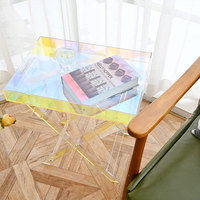 JAYI Table pliable en acrylique personnalisée Table d'appoint irisée Table basse rectangulaire en lucite