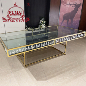 Golden Metal Frame Tempered Glass Top Dining <b>Table</b> Modern Contemporary Hotel Furniture - Product Image 2