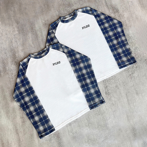 Custom <b>Patchwork</b> Plaid Design Thermals Waffle Knit Long Sleeve <b>Shirts</b> 100% Cotton High Quality Waffle Knit Long Sleeve <b>Shirts</b> - Product Image 1