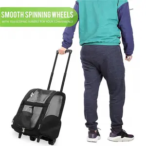 Airline Approved Cat and Dog Travel Stroller Mesh Breathable Roll <strong>Wheels</strong> Pet Carrier <strong>Backpack</strong> with Animal Pattern - Product Image 3