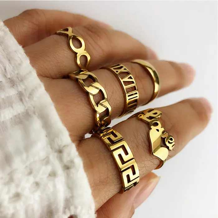 3pcs/Set Maze Heart Shape 18k Gold Filled Plated Rings Jewelry Women Couple Stainless Steel Ring Sets
