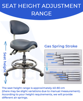 Chaise de dentiste ergonomique de type selle avec revêtement en cuir microfibre, siège en éponge haute densité pour mobilier