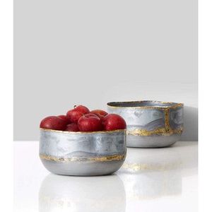 Ensemble de bols décoratifs en marbre de luxe, bols à fruits modernes en résine avec accents dorés, centre de table élégant, bols de service - Product Image 1