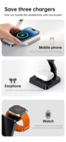 Station de charge magnétique sans fil tout-en-un TC16 avec écran intelligent, horloge, météo, pour téléphone, montre et écouteurs – Idéale pour le bureau et les voyages