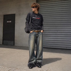 Jeans OEM para Hombre, Pantalones Vaqueros Personalizados Estilo Y2K, Lavado Ecológico, Jeans Vintage, Estilo Hip Hop, Casuales, Holgados con Peluche - Product Image 2
