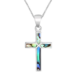 Hot Sale Women's Stainless Steel Pendant <strong>Necklace</strong> <strong>Silver</strong> Plated Cross Inlaid Abalone <strong>Shell</strong> Trendy Chain for GiftNE250039 - Product Image 1