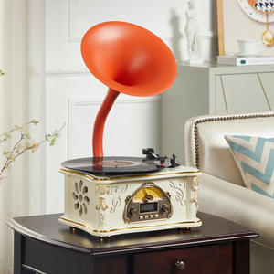 Factory Custom Wooden 3 Speed Vinyl <b>Record</b> <b>Player</b> BT FM Classic Gramophone <b>Retro</b> with Copper Horn Speaker High Fidelity - Product Image 4