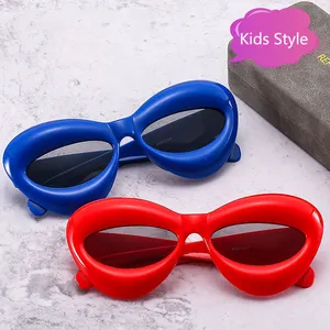 2024 Cat Eye Candy Color Kids Sunglasses Boys Fashion Custom Logo Oval Lens Shades UV400 Girls Yellow Pink Y2k Sun Glasses