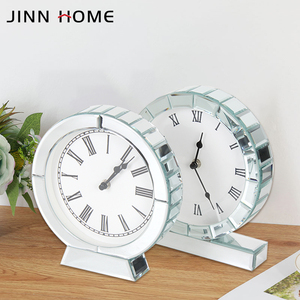 Circulaire argent miroir réveil horaire carillon Art déco Style horloge de bureau maison décorative dessus de Table mouvement électronique <span class=keywords><strong>Radio</strong></span> - Product Image 6