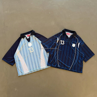 Maillot de football personnalisé Squirorkop OEM pour homme, T-shirt surdimensionné style Blokecore, col en V, panneau en maille, maillot de foot avec broderie et patchs