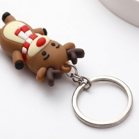 Porte-clés en caoutchouc renne de Noël, pendentif 3D en PVC souple pour cadeau et sac