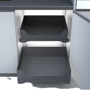 Organisateur de tiroir de cuisine moderne à 2 niveaux avec panier métallique à quatre côtés, rangement coulissant pour armoires, panier d'angle coulissant pour cuisine S - Product Image 1