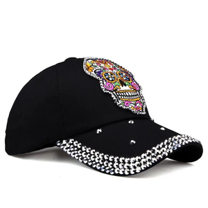 Cappellino da Baseball Vintage in Denim con Teschio di Zucchero e Strass Ricamati, Tema Giorno dei Morti, Regolabile a 6 Pannelli, Unisex, Primavera/Estate - Product Image 3