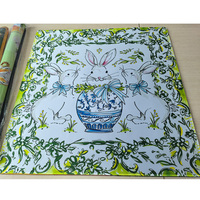 Tapis de table de mahjong antidérapant de 31,5 pouces, motif lapin printanier chinoiserie, bordure botanique verte, en caoutchouc, norme américaine
