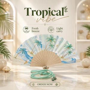 Éventail pliable artisanal d'été 2026, 23 cm, en bois, avec corde, pour la danse, les fêtes, les souvenirs et la promotion d'événements (vente en gros) - Product Image 3