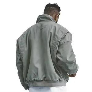 Chaqueta en blanco con logotipo personalizado, abrigo de invierno, cortavientos liso unisex, chaquetas bomber con cremallera para hombre