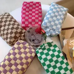 한국어 니트 바둑판 메이크업 가방 대비 양모 격자 보관 및 마무리 가방 학생 펜 가방