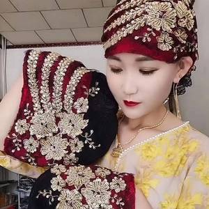 Wholesale Muslim Nigerian sequin braid style Arab African headscarf exaggerated party women's bow pearl headband <b>hat</b> - Product Image 5
