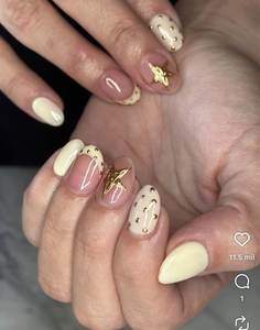 <span class=keywords><strong>Uñas</strong></span> Postizas con Puntos Amarillos Crema, Base Suave con Puntos <span class=keywords><strong>Pastel</strong></span>, Manicura Primavera 2026 - Product Image 6