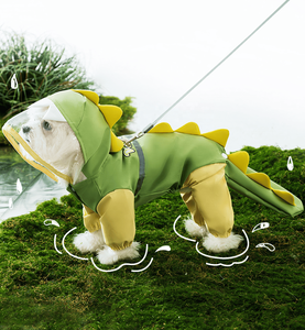 Impermeable ligero reflectante amarillo para cachorros, cobertura completa, impermeable, niña grande, dinosaurio Xl, chubasqueros para perros franceses con capucha - Product Image 1