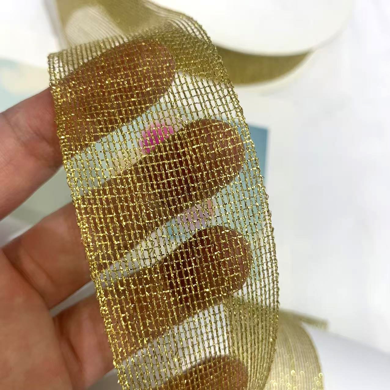 1.5cm Double Gold Silver Color Polyester Onion Double Faced Satin Ribbon Packaging Gift for Flowers Baking Wedding Festival