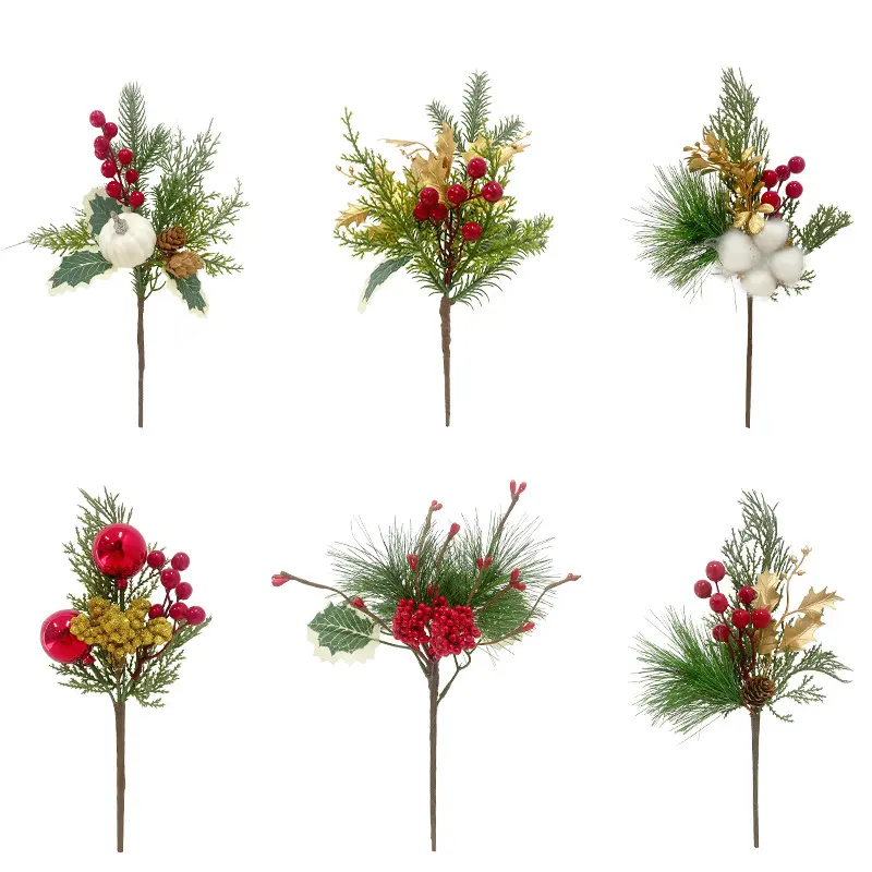 Yeni tasarım noel simülasyon yapay tek okaliptüs kırmızı meyve çiçek şube noel partisi ev yeşil bitki dekorasyon