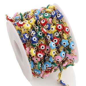 Chaîne de taille et bracelet 3D en acier inoxydable émaillé double face, motif œil turc coloré et fleur, accessoires - Product Image 5