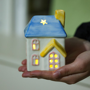 Decorazioni in Ceramica Dipinta all'Ingrosso, Luce Notturna LED a Forma di Stella e Luna, Mini Casa per Tavolo, Decorazioni per Camera da Letto, Regali di Compleanno - Product Image 2