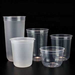 Custom Logo Disposable Clear Single Wall 90mm Injection <b>Cups</b> Pearl Milk Tea Frosted Matted Flat <b>Cup</b> <b>Plastic</b> PP U Shape Hard - Product Image 5