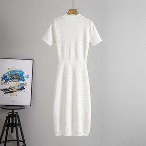 Women's Knitted V-Neck Short Sleeve Beaded <b>Midi</b> <b>Dress</b> <b>With</b> <b>Pockets</b> Elegant Summer Style - Product Image 3