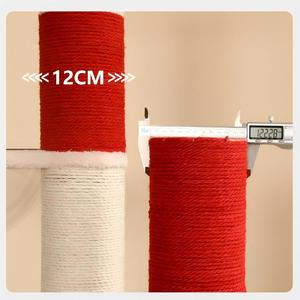 Árbol rascador para gatos con rayas rojas y <span class=keywords><strong>crema</strong></span>, poste rascador alto de sisal, casa con cuenco de acrílico transparente y plataformas multinivel para gatos grandes - Product Image 4