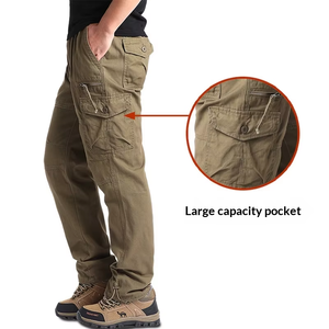 <span class=keywords><strong>Pantalon</strong></span> de travail décontracté pour homme, grande taille, coton, taille élastique, multi-poches, coupe droite, ample, <span class=keywords><strong>pantalon</strong></span> cargo pour l'hiver - Product Image 3