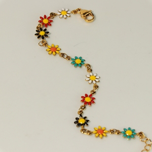 Boho Colorful Daisy <b>Flower</b> Enamel Bracelet 18K Gold Plated Stainless Steel <b>Sweet</b> Floral Bracelet For Women - Product Image 5